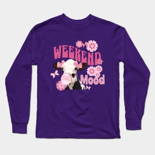 Pink Bubblegum Cow - Weekend Mood Long Sleeve T-Shirt